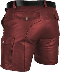 Shorts cargo en cuir véritable pour homme, shorts de club, shorts décontractés avec poches - Product Image 2