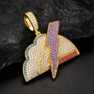 Thunderstorm Cloud Pendant With Rhinestones Micro Insert 18K Gold Plated Men's Hiphop <b>Charm</b> Gift - Product Image 2