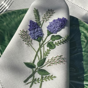 Vente en gros 100% serviettes de table en lin personnalisé oiseau brodé Logo serviettes en tissu de lin blanc pour les mariages - Product Image 4