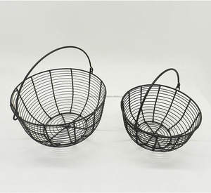 Set of 3 Stylish Black Metal Wire Nesting Bowls <b>With</b> Wood <b>Handles</b> High Quality Kitchenware Tableware Storage <b>Baskets</b> - Product Image 2