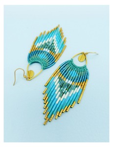 Pendientes Largos Bohemios con Flecos de Cuentas, Hechos con Micromacramé y Cuentas Miyuki, Turquesa, Patrón Colorido, Regalo para Mujer, Estilo Fiesta - Product Image 1