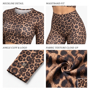 Ensemble de yoga pour femmes imprimé léopard, haut court à manches longues, leggings de sport, ensemble de tenue sportive 2 pièces pour femmes - Product Image 6