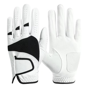Guantes de Golf Unisex Blancos de Cuero Genuino con Correa de Muñeca Ajustable, Antideslizantes y Transpirables para Deportes - Product Image 1
