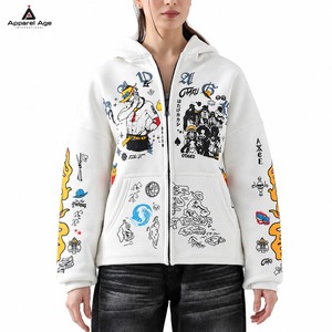Latest Design 350G High Quality <b>Women's</b> Cotton Fleece Zip-Up Autumn <b>Hoodie</b> DTG Printed Custom Logo Heavyweight Blank Hoodies - Product Image 4