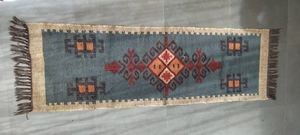 Handmade Blue Wool Jute <b>Runner</b> <b>Rug</b> Southwestern Boho Kilim Tribal Hallway Entryway Farmhouse Corridor Floor Decor Carpet - Product Image 2