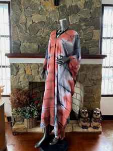 Caftán de Rayón con Estampado Tie Dye Coral, Vestido Maxi Bohemio, Talla Grande, Traje de Baño para Playa - Product Image 3