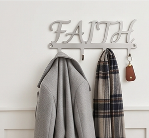 Premium Metal Faith Design Wall Hanging <b>Hooks</b> Wooden Finished Perfect For Charming Home Decor Elegant Functional Accent - Product Image 4