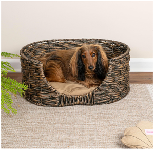 Lit pour animaux de compagnie portable en jacinthe d'eau tissé à la main, écologique, avec coussin amovible et lavable, rembourré en coton, utilisable toute l'année, fabriqué au Vietnam - Product Image 4