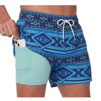 Shorts de bain pour hommes en polyester tissé avec bordure contrastante, imprimé AOP, élastique en nylon, séchage rapide, décontracté, fournisseur du Bangladesh