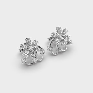 IGI Certified Lab Grown Diamond Floral Swirl Stud <b>Earrings</b> 9K Yellow / White / Rose Gold Pear & Round Diamond Designer <b>Earrings</b> - Product Image 2