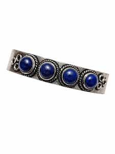 Natural Lapis Lazuli Four Stone Wide <b>Cuff</b> Bangle Handmade <b>Silver</b>/Gold Brass Unisex Statement Jewelry Vintage Heritage Design - Product Image 1