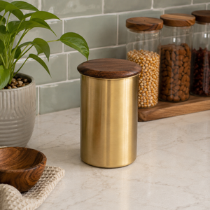 Modern Brass <b>Storage</b> Canister with Wooden Lid Decorative <b>Kitchen</b> Counter <b>Jar</b> Coffee Tea Sugar Dry Food Container OEM Wholesale - Product Image 4