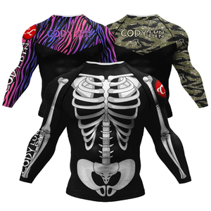 Rashguard de compression à manches longues pour homme, imprimé par sublimation motif squelette, séchage rapide, polyester - Product Image 3