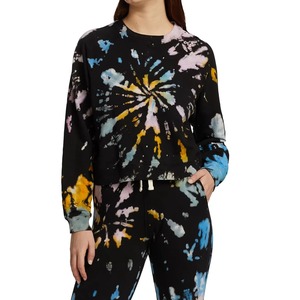 Sweat-shirt personnalisé à coupe courte, noir tie-dye à motif spirale, à manches longues, pour femme, style streetwear, coupe oversize, en coton, vêtement de détente, OEM - Product Image 2
