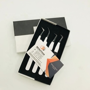 Pinzas de pestañas privadas personalizables profesionales Herramienta de extensión de pestañas sostenible de acero inoxidable con recubrimiento en polvo blanco y negro - Product Image 6