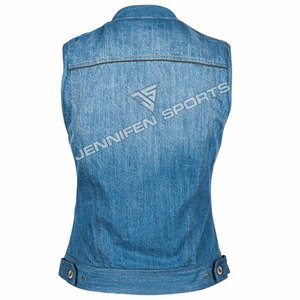 Chaleco de Motociclista sin Mangas para Mujer, 100% Tela Vaquera, Lavado Ácido, Cierre con Patrón a Cuadros, Personalizable, Prenda Exterior Tejida y Transpirable - Product Image 2
