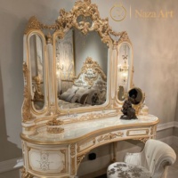 Coiffeuse de luxe moderne en bois d'acajou massif Aqma Europe avec miroir et 6 fonctions multifonctionnelles, autoportante et amovible