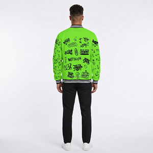 Cotton Fleece Casual Winter Stand Collar Neon Green <b>Varsity</b> <b>Jacket</b> Custom Screen Print for Men and Women - Product Image 5