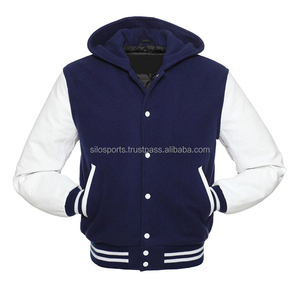 2025 Premium Men's Dark Black Fleece With Black <b>Leather</b> Sleeves Varsity <b>Jacket</b> With Hood Custom-Made Wholesale Varsity <b>Jackets</b> - Product Image 5