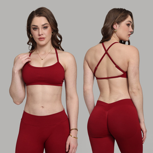 ชุดโยคะผู้หญิงแบบเรียบสีพื้น ระบายอากาศได้ดี ชุดออกกำลังกาย 2 ชิ้น เอวยางยืด สำหรับออกกำลังกายและฟิตเนส - Product Image 1