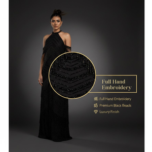 Vestido de Noche de Alta Gama para Mujer con Cuello Halter, Bordado Completo y Cuentas Negras | Vestidos Elegantes de Noche para Bodas, Fiestas y Pedidos de Exportación - Product Image 4