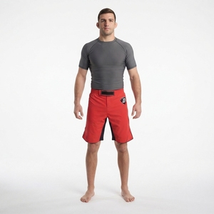 <b>Men's</b> MMA Fight <b>Shorts</b>-Red Black Polyester Spandex High Mobility Grappling BJJ Trunks Custom OEM <b>Combat</b> Apparel - Product Image 1