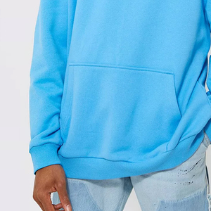 Sudadera con Capucha Azul Personalizada al por Mayor, Ajuste Holgado, Color Sólido, Forro Polar de Algodón, Estilo Casual, para Otoño - Product Image 5