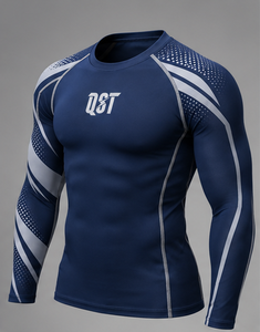 Unisex Full Sleeve Rash Guard Sublimation Print Blue White Pattern Anti UV Compression Shirt for Adults Fitness MMA <b>BJJ</b> Running - Product Image 2