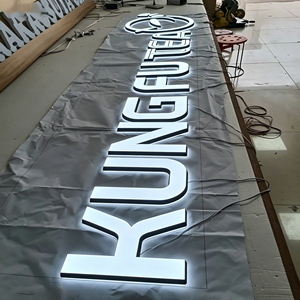 Panneau LED d'extérieur en acrylique et acier inoxydable, rétroéclairé et lumineux, avec mini logo et police lumineuse, pour enseigne de magasin, blanc chaud 2700K, facile à installer - Product Image 2