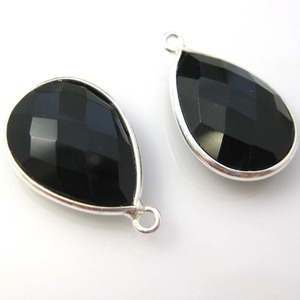 Custom January Birthstone <b>Charm</b> Necklace for Children Black Onyx Pear-Shaped Pendant 7x10mm Bezel Set Faceted Gemstone Jewelry - Product Image 4