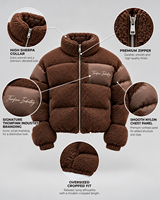 Veste matelassée à capuche bleue pour homme Thorfinn Industry avec doublure en sherpa et logo brodé, manteau décontracté d'hiver, prix de gros
