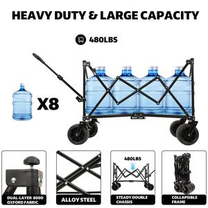 Carrito de Jardín Plegable y Resistente de 480 lb, Carrito Utilitario con Toldo Extensible, Carrito de Camping Todoterreno Grande - Product Image 6