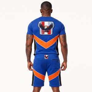 Ensemble court pour homme, unisexe, décontracté, avec t-shirt et short à taille élastique, couleur unie ou imprimé, 100% coton. - Product Image 2