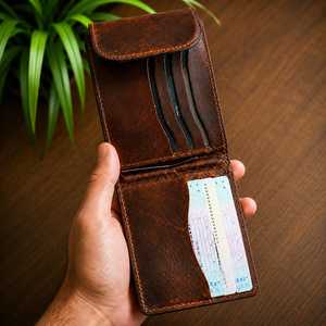 Portefeuille à pince à billets unisexe en cuir véritable marron de luxe, porte-monnaie pliable, pochette de rangement pour cartes pour un usage quotidien - Product Image 5