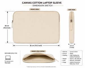 Funda Protectora para Portátil AMANI Simple y Sostenible de Lona Beige para Uso Diario de 11-17 Pulgadas - Product Image 2