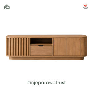 Meuble TV scandinave KLOPS en teck massif avec portes cannelées, console multimédia, meuble de rangement pour salon, hôtel, villa - Product Image 4