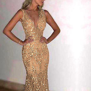 Robe midi élégante en maille, dos nu, à sequins et strass scintillants, taille haute, coupe ajustée droite et respirante - Product Image 6