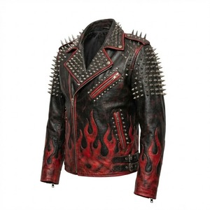 Veste de moto en cuir véritable pour homme, respirante, col montant, style décontracté, fermeture éclair, pour l'hiver - Product Image 4