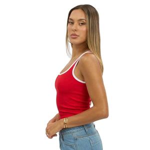 Débardeur tricoté rouge pour femme, col carré, couleur unie, décontracté, longueur courte - Product Image 3