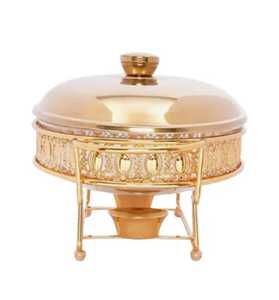 Plat à chafing de luxe en bois plaqué or, chauffe-plat rond en métal, support de buffet, porte-combustible, écologique, pour mariages et événements de restauration - Product Image 1