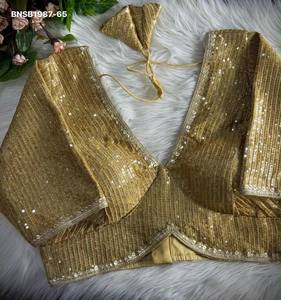 Colección de blusas de fiesta de suave georgette sintético con patrón de rayas de lentejuelas, manga 3/4, corte tipo manzana y cuello en V, proveedor de Surat. - Product Image 6