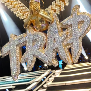 Collier personnalisé pour homme avec initiales, en argent massif 925 plaqué or rose, serti de diamants en moissanite glacés, grand pendentif, style hip-hop, pour les fêtes - Product Image 3