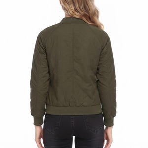 <b>Women</b> Casual Olive Green <b>Suede</b> Woven Bomber <b>Jacket</b> Quilted Lightweight Full Zip Spring Winter Fall Fashion Outerwear - Product Image 2