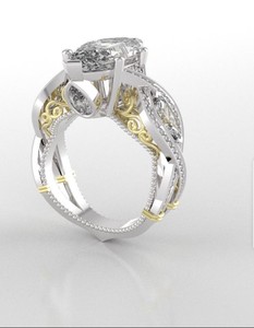 Anillo de cóctel unisex de plata de ley chapado en oro blanco con moissanita marquise vintage de 3 quilates (7x14mm) y engaste de puntas, 8 gramos, para boda - Product Image 1