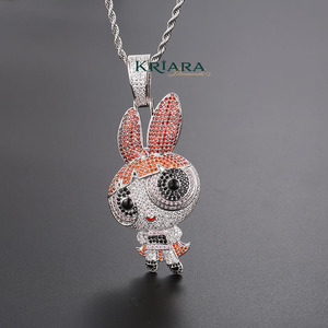 Colgante de Conejo de Dibujos Animados, Plata 925, Chapado en Oro de 18K, Diamante Cultivado en Laboratorio, Estilo Hiphop, Unisex, para Uso Diario - Product Image 4