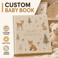 LABON Livre de souvenirs personnalisé pour bébé, thème animaux de la forêt, couverture rigide en lin, bords dorés, journal de développement