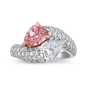 Anillo de compromiso de oro macizo de 18 quilates para mujer de lujo con diamante de corte esmeralda y piedra rosa - Product Image 2