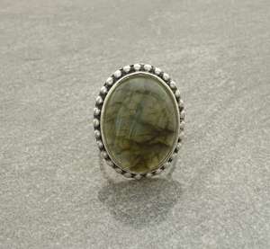 แหวนลาบราดอไรต์ธรรมชาติ เงินแท้ รูปไข่ หินสีเขียว วินเทจ โบโฮ เครื่องประดับเชือกโบราณ ของขวัญ - Product Image 4