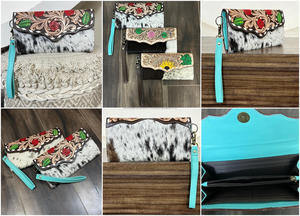 Western Hand Tooled Cowhide Leather <b>Wristlet</b> Clutch with Floral Design <b>Wallet</b> Removable Wrist Strap Perfect for Daily Use - Product Image 3