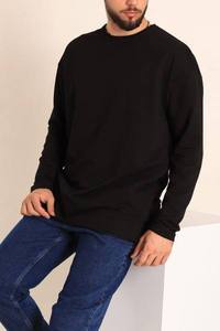 Sweat-shirt à col rond en molleton imperméable de couleur unie noire pour homme, manches régulières, vêtements d'automne - Product Image 4